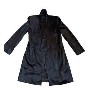 Laundry by Shelli Segual vintage Long faux satin coat with button collar  1990's